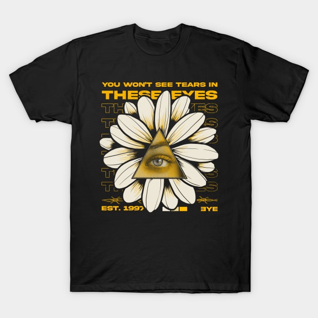 Flower Eye Sad Vaporwave Illuminati Pyramid Tears Sunflowers T-Shirt by alxmd